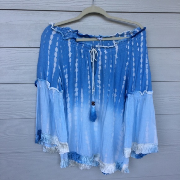 America + Beyond Blue Watercolor Tassel Top - Picture 4 of 8